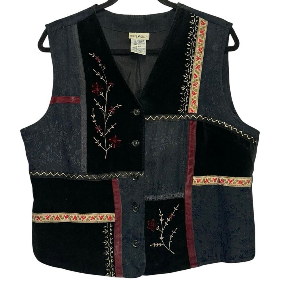 White Stag Vintage Patchwork Embroidered Vest Boho Cottagecore Large